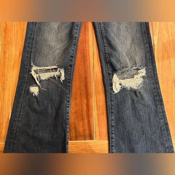 American Eagle Highest Rise Flare Jeans 0 Raw Hem Stretch 70s Boho Festival - Picture 3 of 10